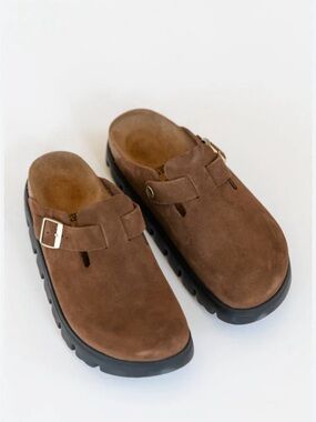 Birkenstock Brown Suede Slip-On Clog Mule